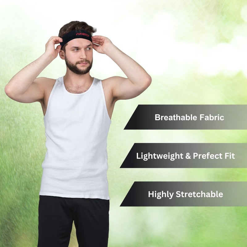 Prokick Sports Headband, Sweat-Absorbing, Stretchable, Comfortable, for Men and Women (Black) - Image 2