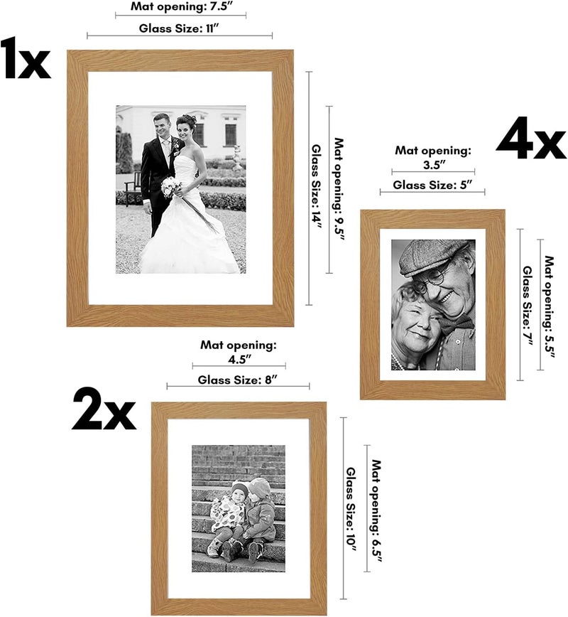 Americanflat 7 Pack Gallery Wall Set | Displays One 11x14, Two 8x10, and Four 5x7 inch photos. Shatter-Resistant Glass. Hanging Hardware Included! Narrow & wide space compatible - Image 2