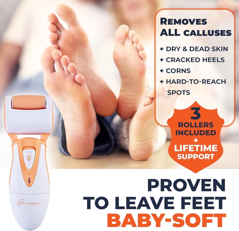 Own Harmony Professional Electric Foot Scrubber for Women: Callus Remover for Feet Care - Electronic Foot File Sander CR900 with 3 Rollers, Foot Grinder for Cracked Heels & Hard Skin (USB Cable) - Image 3