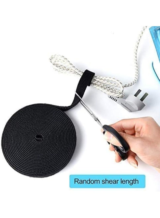 Generic Cable Tidy Management Double Sided Hook And Loop Fastening Tape Reusable Wire Organizer Roll 1cm Width 5m Length For Home Office DIY Use Cable Ties For TV Computer Desk Cord Control Solution (Black)  - Image 1