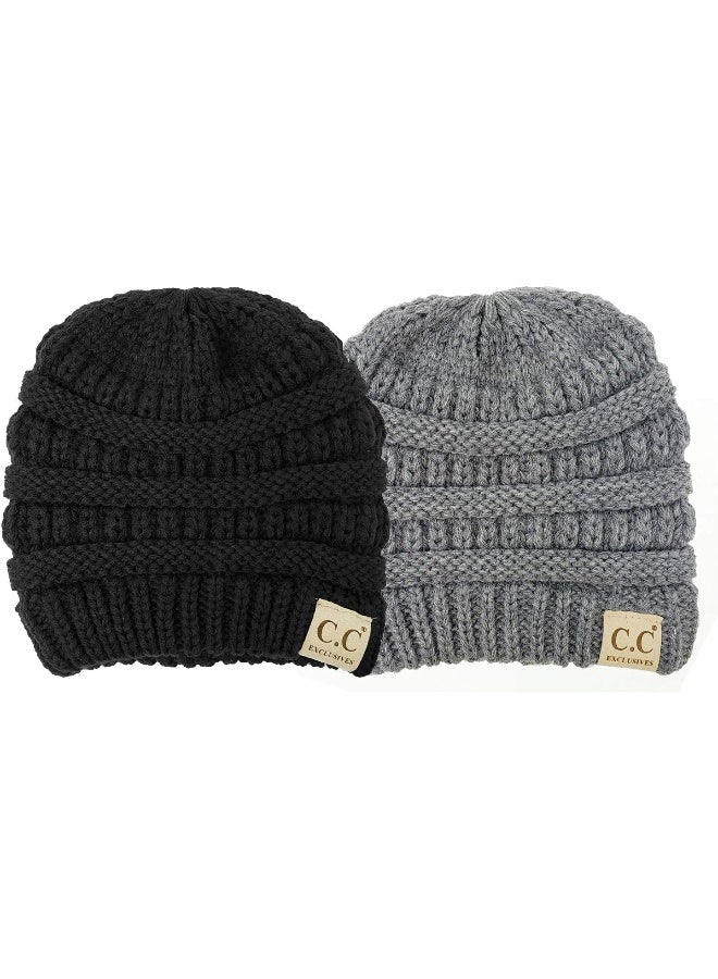 Funky Junque Infant Baby Boy Skull Cap Hats (NO POM) - Black & Heather Grey (2 Pack) - Image 2