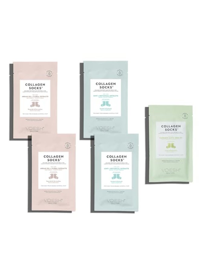 VOESH Collagen Socks Collagen Socks for Dry Feet Variety 5 Pack Cracked Heel Repair Moisturizing Socks Spa Pedicure Treatment Spa Socks Foot Peel Masks Vegan - Image 1