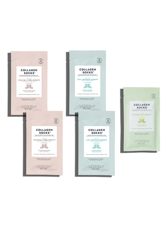 VOESH Collagen Socks Collagen Socks for Dry Feet Variety 5 Pack Cracked Heel Repair Moisturizing Socks Spa Pedicure Treatment Spa Socks Foot Peel Masks Vegan - Image 3