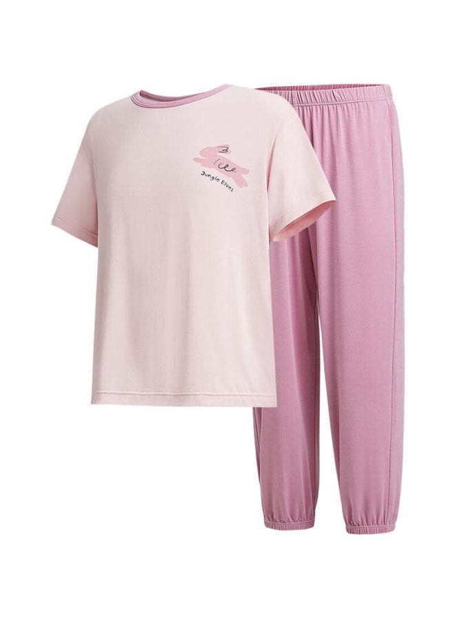 Potatokids Children's Pajamas Modal Moisture Wicking Short Sleeve Home Wear Set Spring Summer New Pink 170 - Image 4