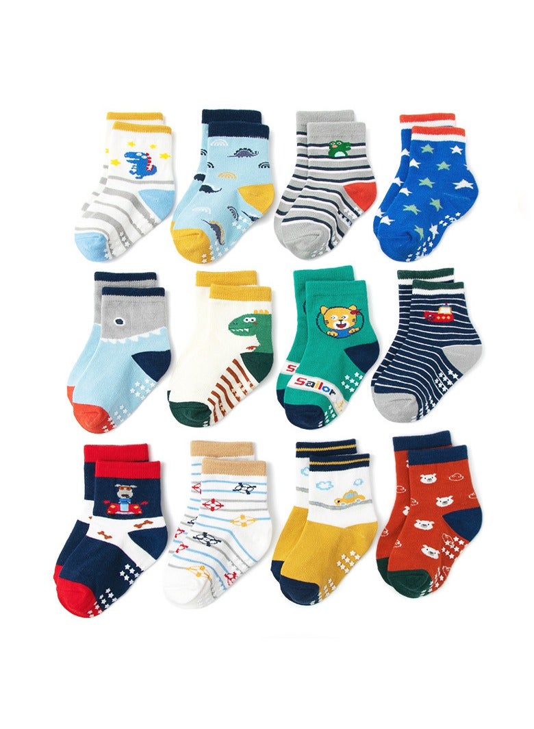 12 Pairs Non Slip Grip Ankle Baby Socks 