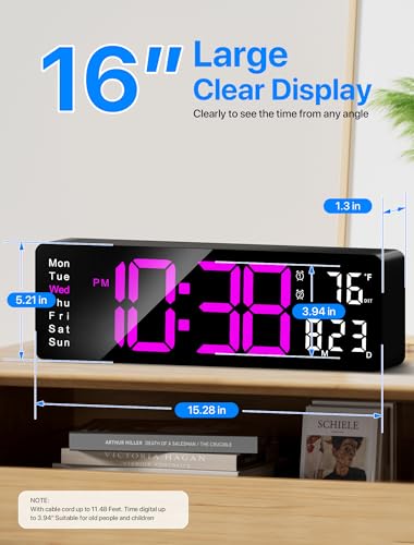 MASHI Digital Wall Clock 16 Large Display Digital Clock with Remote Control AutoDimming Wall Clock with Night Light DST Date WeekTemp for Living Room Bedroom Decor Gift for Elderly - Image 3