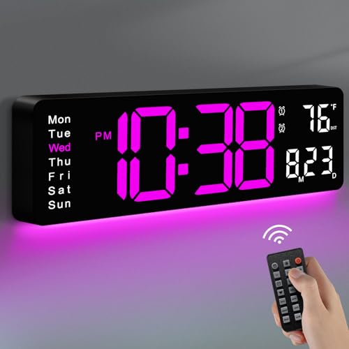MASHI Digital Wall Clock 16 Large Display Digital Clock with Remote Control AutoDimming Wall Clock with Night Light DST Date WeekTemp for Living Room Bedroom Decor Gift for Elderly - Image 1