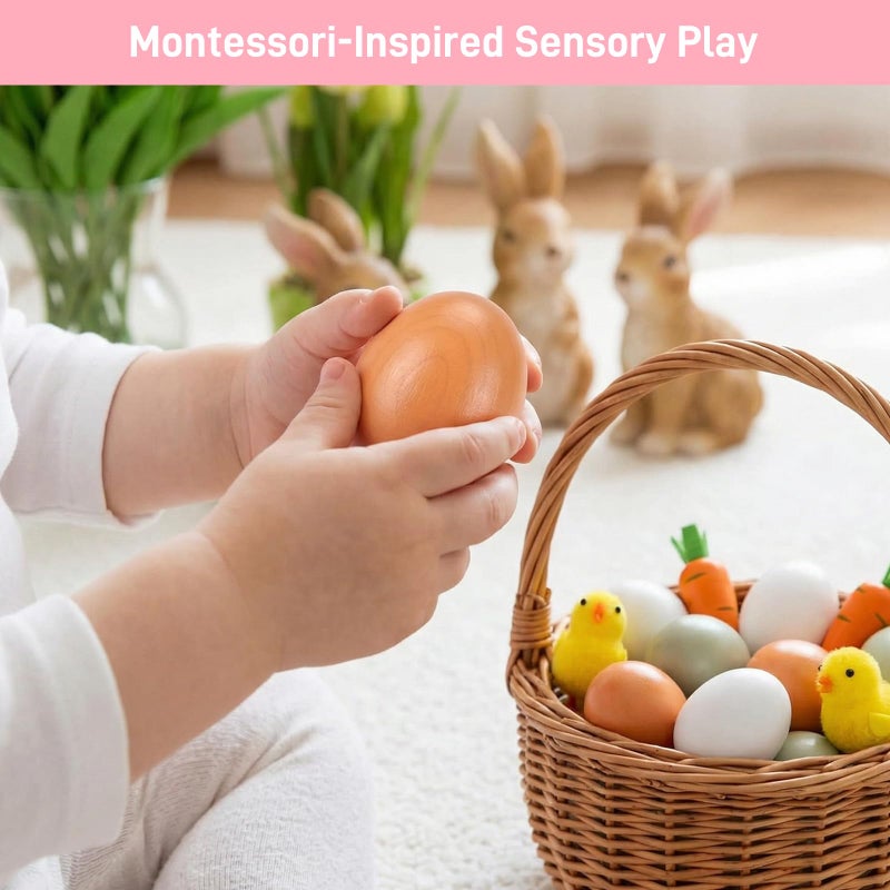 POPLAY 15PCS Wooden Fake Eggs, 3 Colors Wooden Chicken Faux Eggs for DIY Crafts Egg Painting Chicken Nest - Image 4