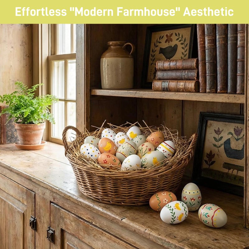 POPLAY 15PCS Wooden Fake Eggs, 3 Colors Wooden Chicken Faux Eggs for DIY Crafts Egg Painting Chicken Nest - Image 5