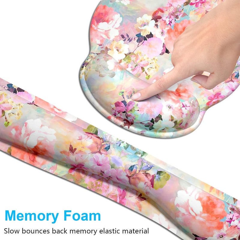Dapesuom Keyboard Wrist Rest and Mouse Pad with Wrist Support, Cute Memory Foam Cushion for Keyboard and Mouse Set, Desktop Pad Rests with Non Slip Base for Easy Typing & Pain Relief, Peonies Floral - Image 3
