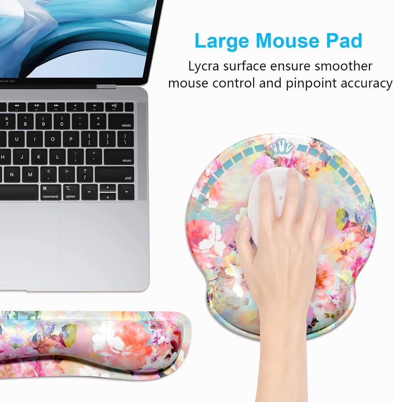 Dapesuom Keyboard Wrist Rest and Mouse Pad with Wrist Support, Cute Memory Foam Cushion for Keyboard and Mouse Set, Desktop Pad Rests with Non Slip Base for Easy Typing & Pain Relief, Peonies Floral - Image 5
