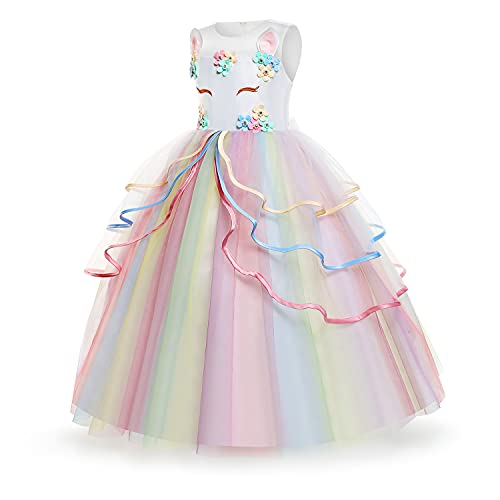 Yipkorra Unicorn Dress for Girls Unicorn Costume Pageant Princess Party Birthday Long Gown with Headband & Necklace (Multicolor, 110 3-4 Years) - Image 3