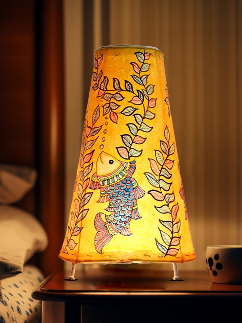 SHILP KATHA Handicraft Leather Table Lamp for Home Decoration | Handmade Side Table Lamp Shade for Bedroom Decor | Decorative festival gift for Living Room, Desk, Spiritual Décor | Flight of Fishes - Image 1