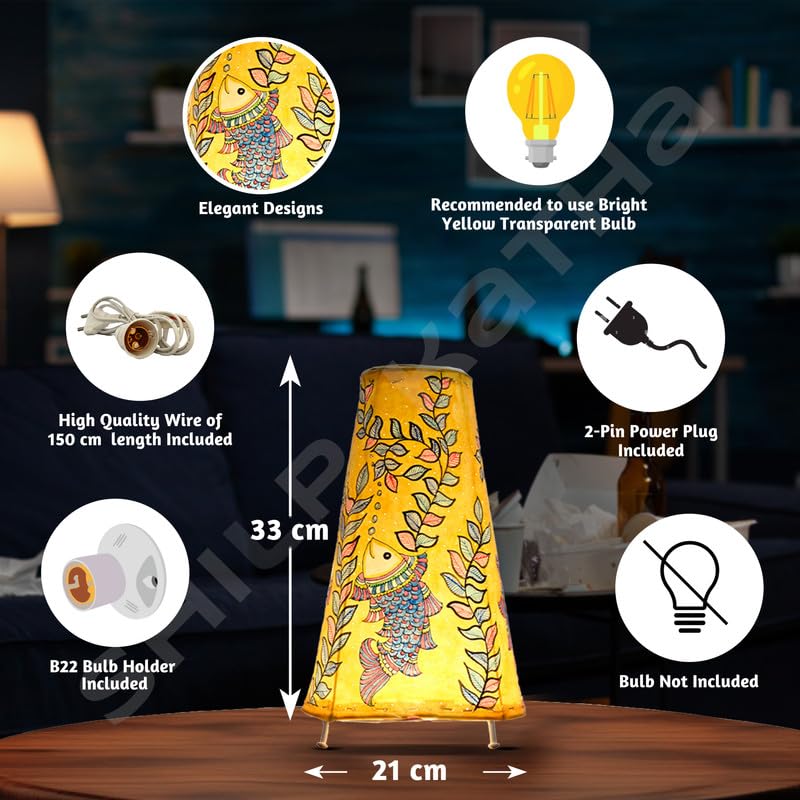 SHILP KATHA Handicraft Leather Table Lamp for Home Decoration | Handmade Side Table Lamp Shade for Bedroom Decor | Decorative festival gift for Living Room, Desk, Spiritual Décor | Flight of Fishes - Image 5