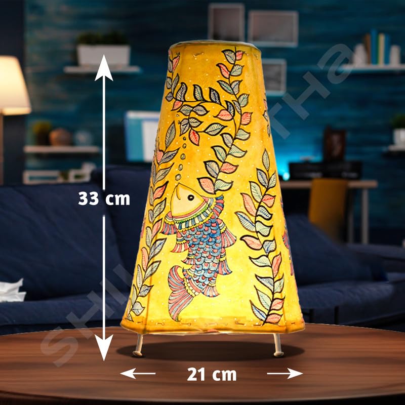 SHILP KATHA Handicraft Leather Table Lamp for Home Decoration | Handmade Side Table Lamp Shade for Bedroom Decor | Decorative festival gift for Living Room, Desk, Spiritual Décor | Flight of Fishes - Image 4