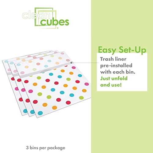 Clean Cubes 13 Gallon Disposable Pop-Up Trash Cans (3-Pack) with Fitted Bags – Foldable Garbage & Recycling Bins for Parties, Events & Kitchen (Polka Dot, 17" H x 13.5" W x 10" D) - Image 3