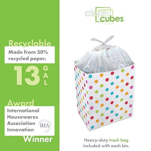 Clean Cubes 13 Gallon Disposable Pop-Up Trash Cans (3-Pack) with Fitted Bags – Foldable Garbage & Recycling Bins for Parties, Events & Kitchen (Polka Dot, 17" H x 13.5" W x 10" D) - Image 5