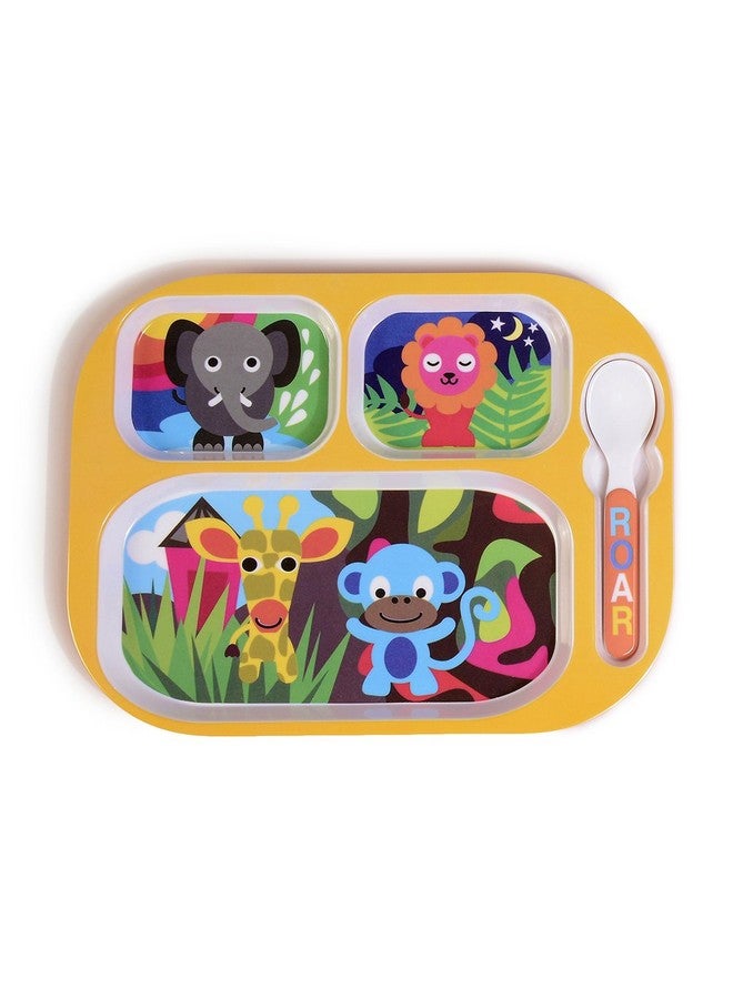 FRench Bull 11" Kids Everyday Tray Divided Tray And Spoon Set Jungle Animals (74413) - Image 1