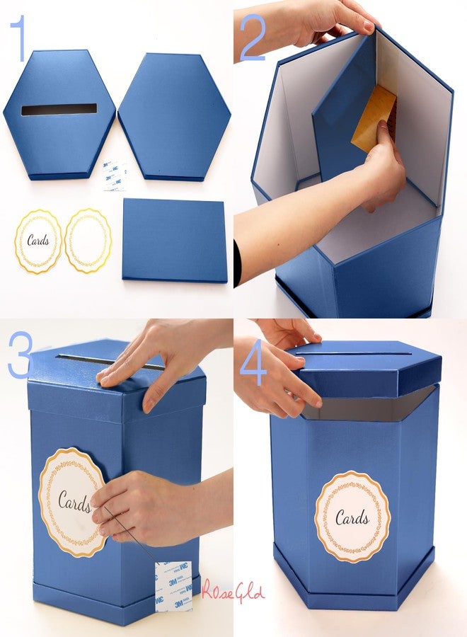 ROSEGLD Card Box, Card Receiving Box 12x10x10 Inches, Elegant Card Box Holder for Wedding, Graduation, Birthday, Baby Shower, Engagement (Navy Blue) - Image 5