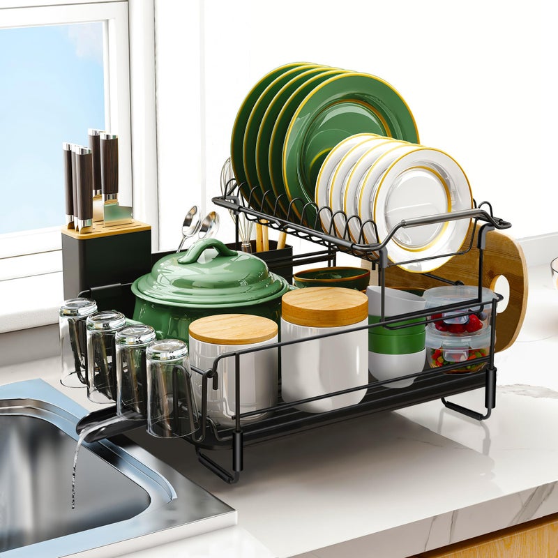 Runnatal 2Tier Dish Drying Rack with Drainboard Set Stainless Steel Detachable 2in1 LargeCapacity 2Tier Over The Sink AntiRust Dish Rack and Dish Drainer for All Kitchen - Image 2