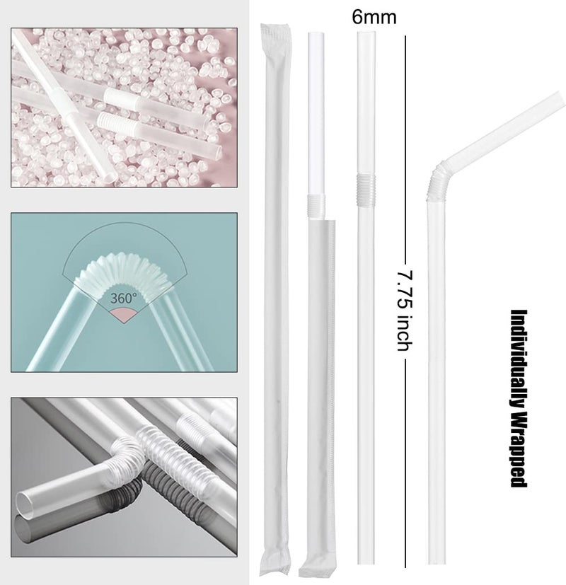 ALINK 500 Counts Clear Flexible Drinking Straws  Individually Wrapped Plastic Disposable Bendy Straws - 7.75"" x 0.23"" - Image 2