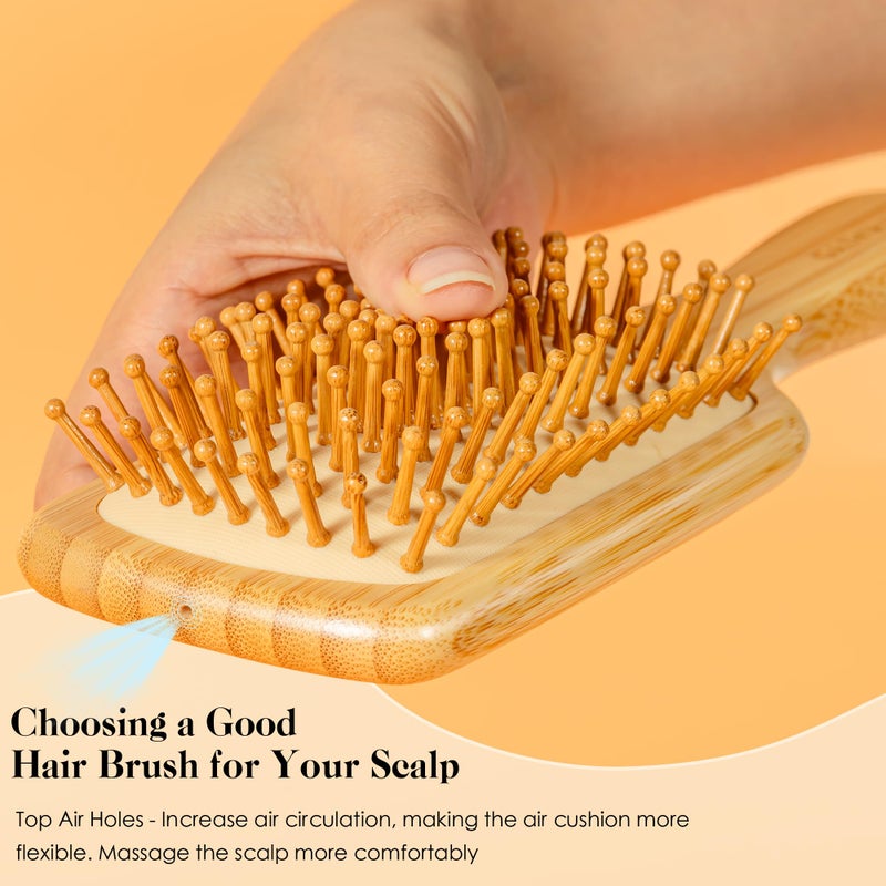GAINWELL Bamboo Hair Brush for Hair Growth, Natural Bamboo Bristles Detangling Square Wooden Paddle Hairbrush for Massaging Scalp, for Women Men and Kids, for All Hair Types, with Ergonomic Handle - Image 2