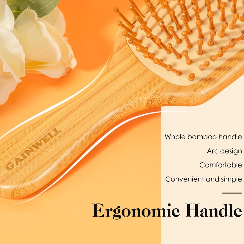 GAINWELL Bamboo Hair Brush for Hair Growth, Natural Bamboo Bristles Detangling Square Wooden Paddle Hairbrush for Massaging Scalp, for Women Men and Kids, for All Hair Types, with Ergonomic Handle - Image 4