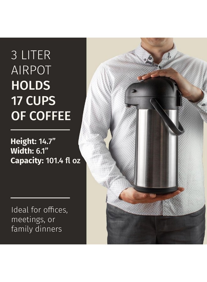 Cresimo قارورة قهوة كريزيمو مع مضخة - 102 أونصة / 3 لتر إبريق هواء بسعة 12 ساعة للماء الساخن، موزع كاكاو للحفلات - إبريق شاي، أواني هواء معزولة من الفولاذ المقاوم للصدأ لموزع المشروبات الساخنة - مضخة قهوة - Image 3