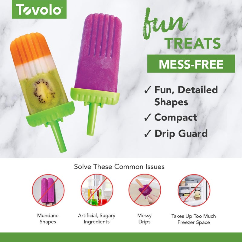 Tovolo Popsicle Molds with Sticks (6-Pack, Groovy) - Reusable Ice Pop Molds & Sticks for Homemade Ice Pops & Frozen Snacks - Stackable Popsicle Maker with Lid, Dishwasher Safe & BPA-Free - Green - Image 4