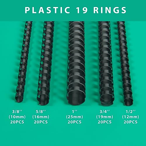 TOTiyea 100 Pack 19 Ring Binding Combs, Multi Sizes, 3/8 Inch, 1/2 Inch, 5/8 Inch, 3/4 Inch, 1 Inch, Letter Size, Black Binding Comb Spines Set - Image 2