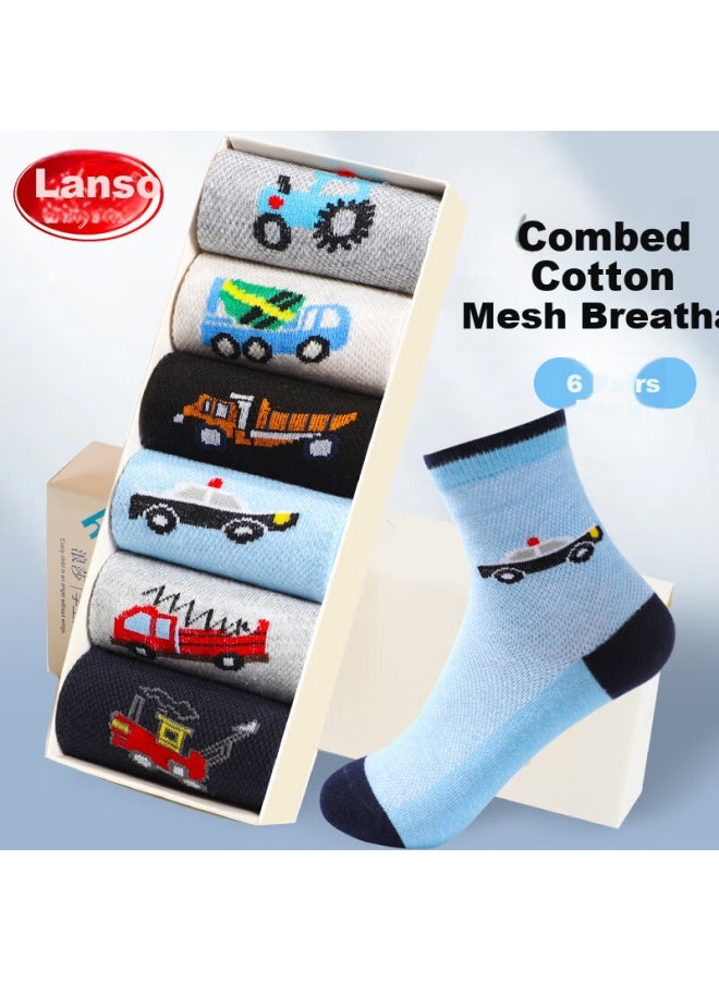 LANG SHA Langsha Children's Socks Boys Spring And Summer Thin Mesh Breathable Boys Mid-tube Cotton Socks Soft Student Short Socks - Image 1