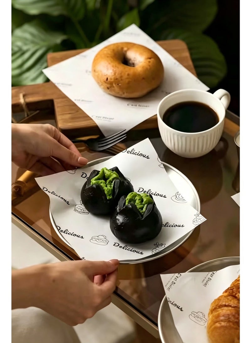 200Pcs Wax Paper Sheets for Food, Food Grade Oil Proof Paper Sandwich Wrapping Paper, Basket Liners Food Picnic Paper Sheets Greaseproof Deli Wrapping Sheets, Food-Specific Hamburger Cake Bread Paper with Printed English Text 18x18cm - Image 5