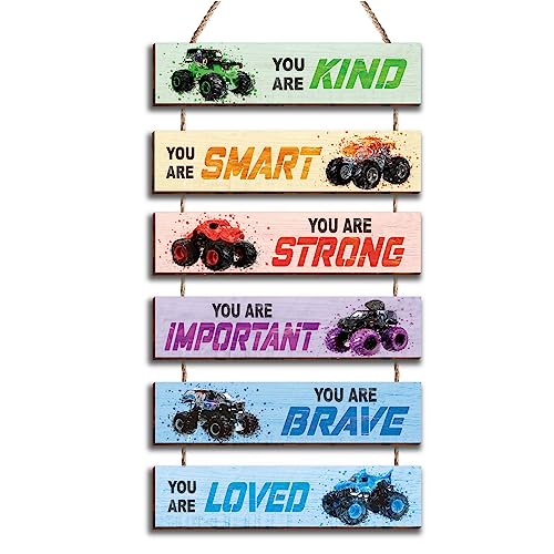 HIWERAN 6 Pcs Racing Car Decor Kids Room Decor Racing Car Inspirational Positive Quotes Wall Art Decor Hanging Sign for Teens Bedroom Works of Art Made of Wood Works of Art of Wood Placards of Woods - Image 1