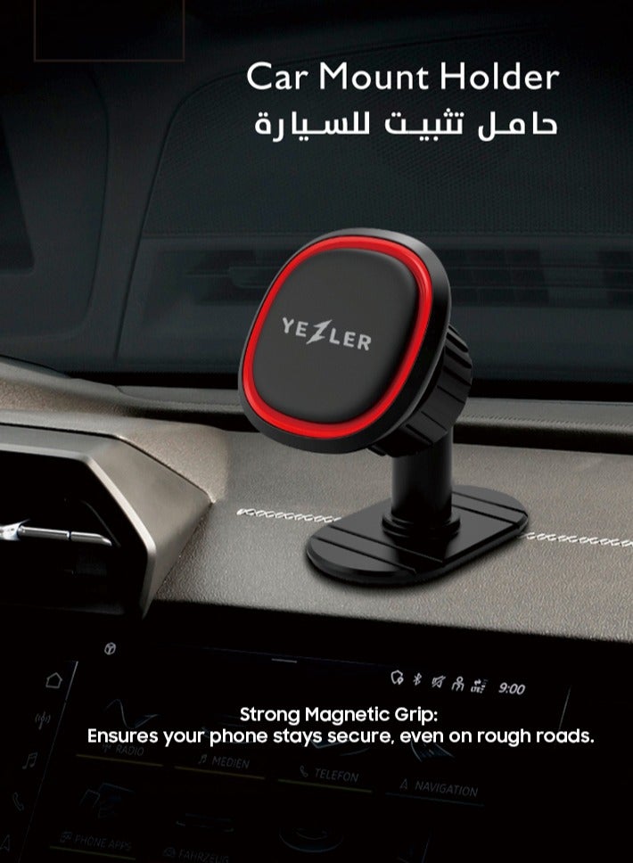 يزلر حامل سيارة مع جذب مغناطيسي تلقائي – قاعدة معدنية متينة، تشغيل بيد واحدة، سهل الاستخدام للهواتف المحمولة - Image 2