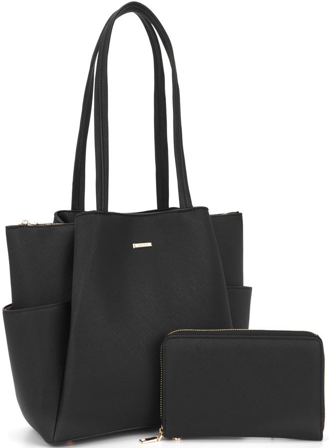 Idesort Tote Handbags for Women Purse and Wallet Set Large Shoulder Work Bags Satchel Purses Black - Image 1