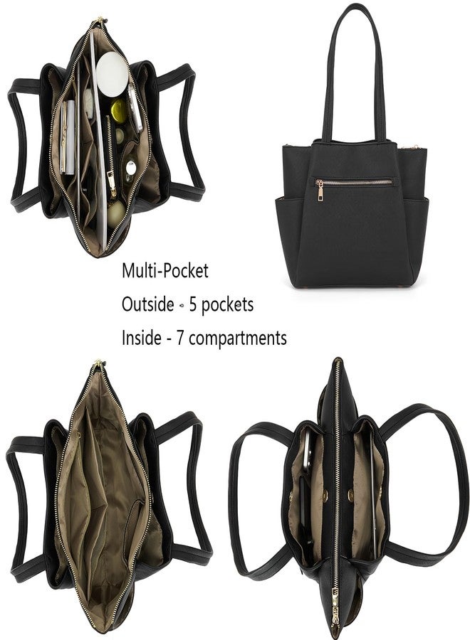 Idesort Tote Handbags for Women Purse and Wallet Set Large Shoulder Work Bags Satchel Purses Black - Image 4