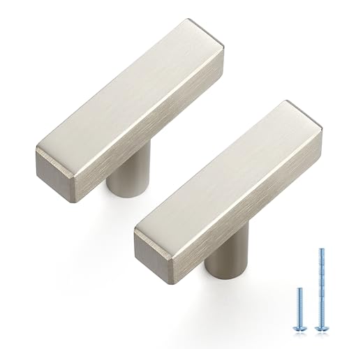 JOY DECOR 10 Pack Single Hole Brushed Nickel Square Cabinet Handles Stainless Steel Cabinet Hardware Pulls for Kitchen and Drawers with 2 Inch Overall Length - Image 1