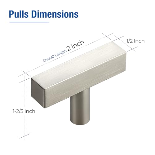 JOY DECOR 10 Pack Single Hole Brushed Nickel Square Cabinet Handles Stainless Steel Cabinet Hardware Pulls for Kitchen and Drawers with 2 Inch Overall Length - Image 3