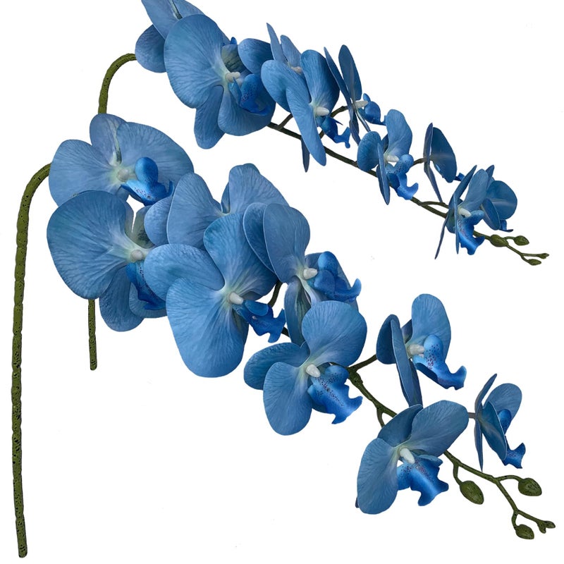 FagusHome Artificial Phalaenopsis Flowers Branches 9 Large Blooms Artificial Orchid Flowers Stem Plants 42 Inches 2 Pcs for Home Wedding Dcor Blue