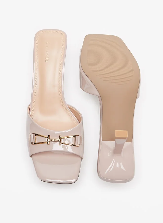 Celeste Women's Solid Slip-On Sandals with Metallic Detail and Stiletto Heels