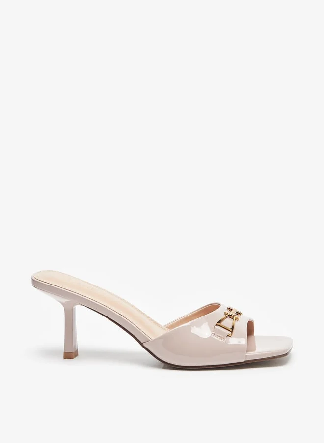 Celeste Women's Solid Slip-On Sandals with Metallic Detail and Stiletto Heels