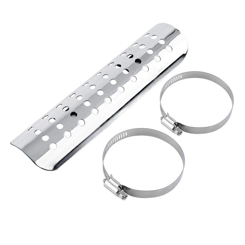 Keenso Motorcycle Exhaust Heat ShieldUniversal Motorcycle Heat Guard Cover with 2 Stainless Steel Clamps for 50mm70mm Pipe DiameterSilver