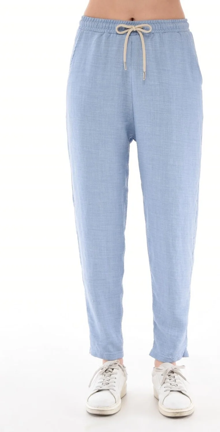 Cedy Denim Women's Synthetic Linen High Waist Elastic Skinny Leg Mom Pants C611
