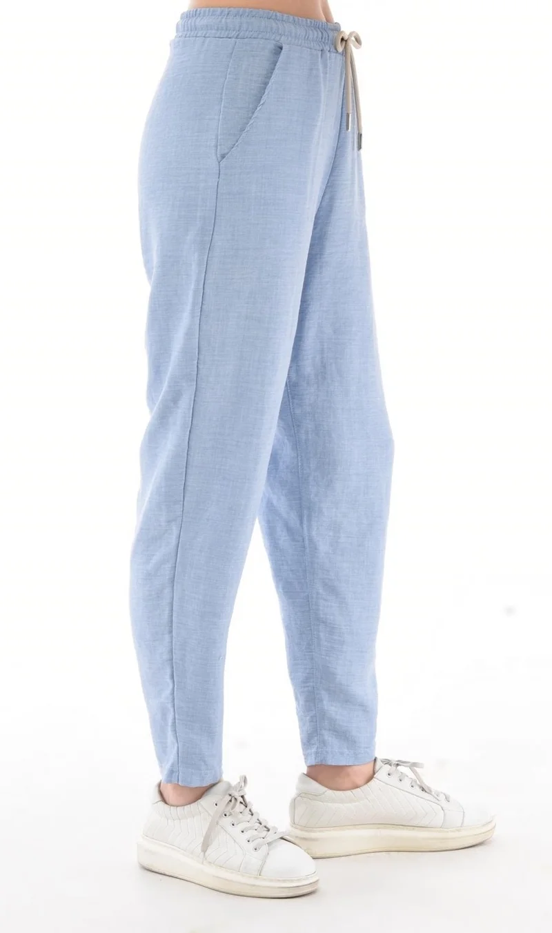 Cedy Denim Women's Synthetic Linen High Waist Elastic Skinny Leg Mom Pants C611