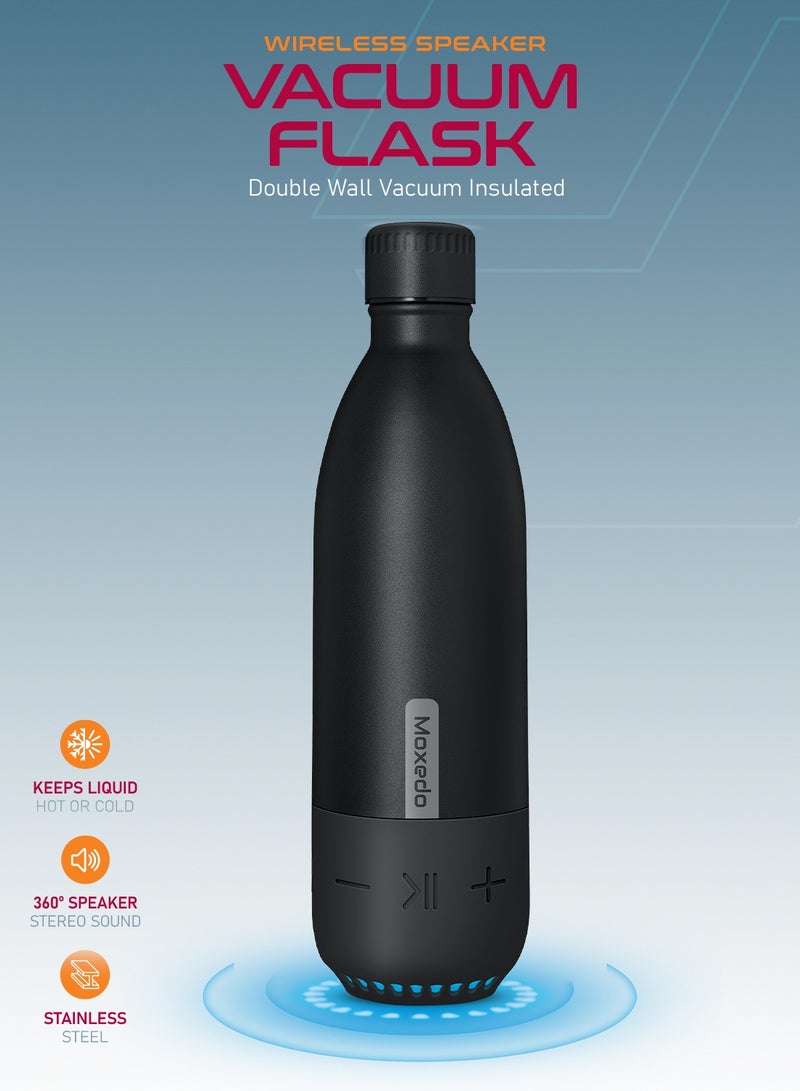 Moxedo Vacuum Flask with Built-in Wireless Speaker and LED Light Double Wall Vacuum Insulated Hot and Cold BPA Free 460ML for Gym, Home, Office, Outdoor and Work