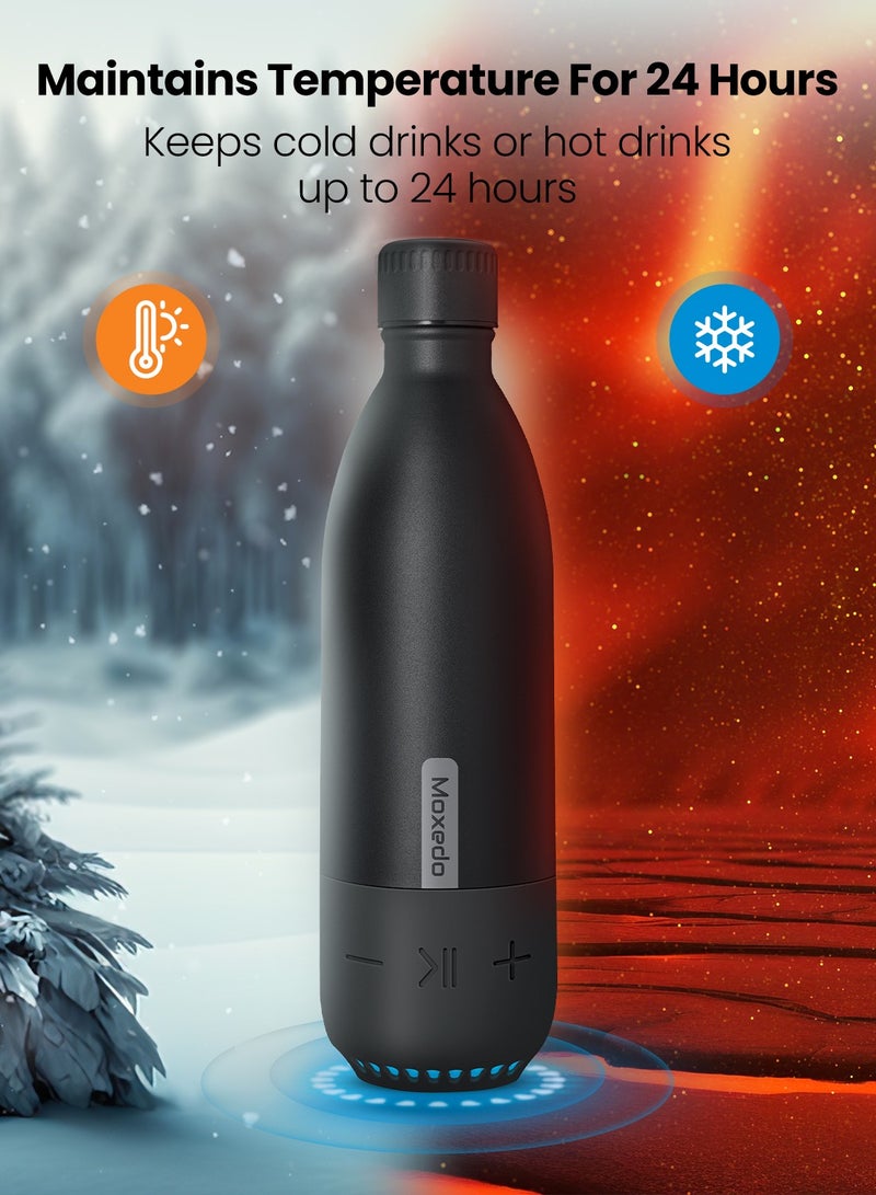 Moxedo Vacuum Flask with Built-in Wireless Speaker and LED Light Double Wall Vacuum Insulated Hot and Cold BPA Free 460ML for Gym, Home, Office, Outdoor and Work