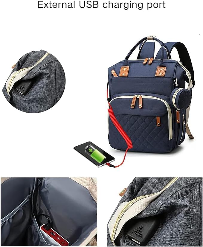 Winnies Diaper Backpack for Mothers for Travel – Baby Nappy Bag with Insulated Bottle Pockets | Maternity Bags for Mother and Baby | Multi-Compartment Mother Bag (Grey/Green) - Image 3
