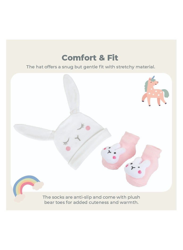 Nurtur Gift Pack Hat + Socks (Mesh Gift bag) - Pink/Girl - Image 3