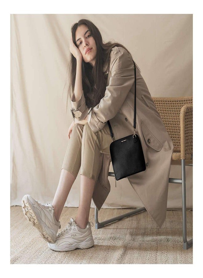 دايلي أوبجيكتز حقيبة كتف سوداء من DailyObjects بتصميم شبه منحرف للبنات والسيدات | مصنوعة من جلد نباتي متين | إغلاق بسحاب | أحزمة قابلة للتعديل والفصل - Image 3