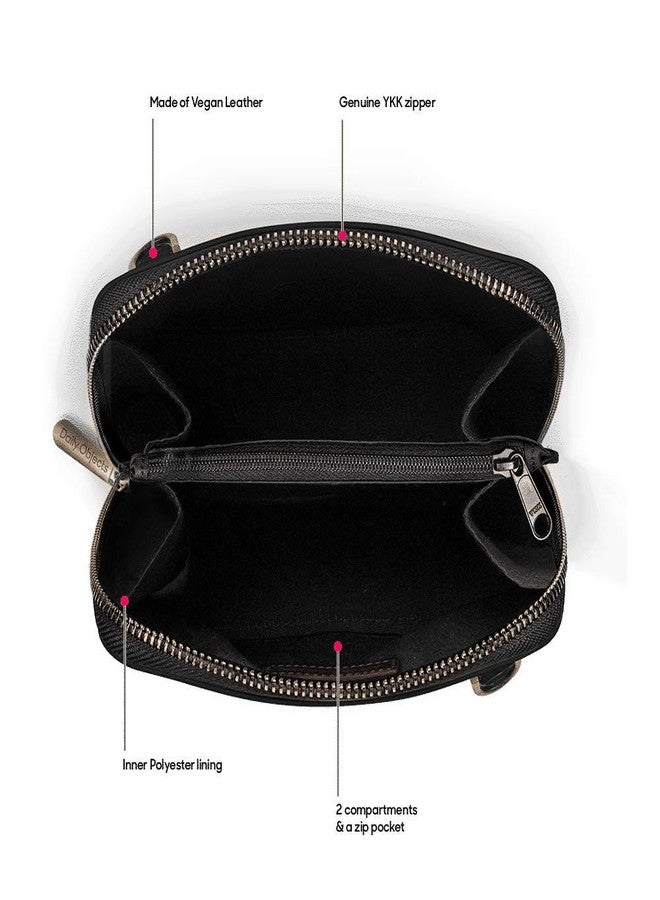 دايلي أوبجيكتز حقيبة كتف سوداء من DailyObjects بتصميم شبه منحرف للبنات والسيدات | مصنوعة من جلد نباتي متين | إغلاق بسحاب | أحزمة قابلة للتعديل والفصل - Image 4